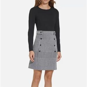 ! DKNY Women's DRESS is a Long sleeve Sheath with Plaid Skirt